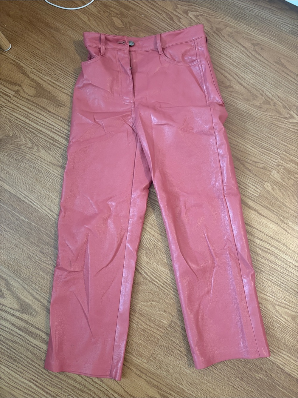 Aritzia Pink Faux Leather Straight-Leg Pants
